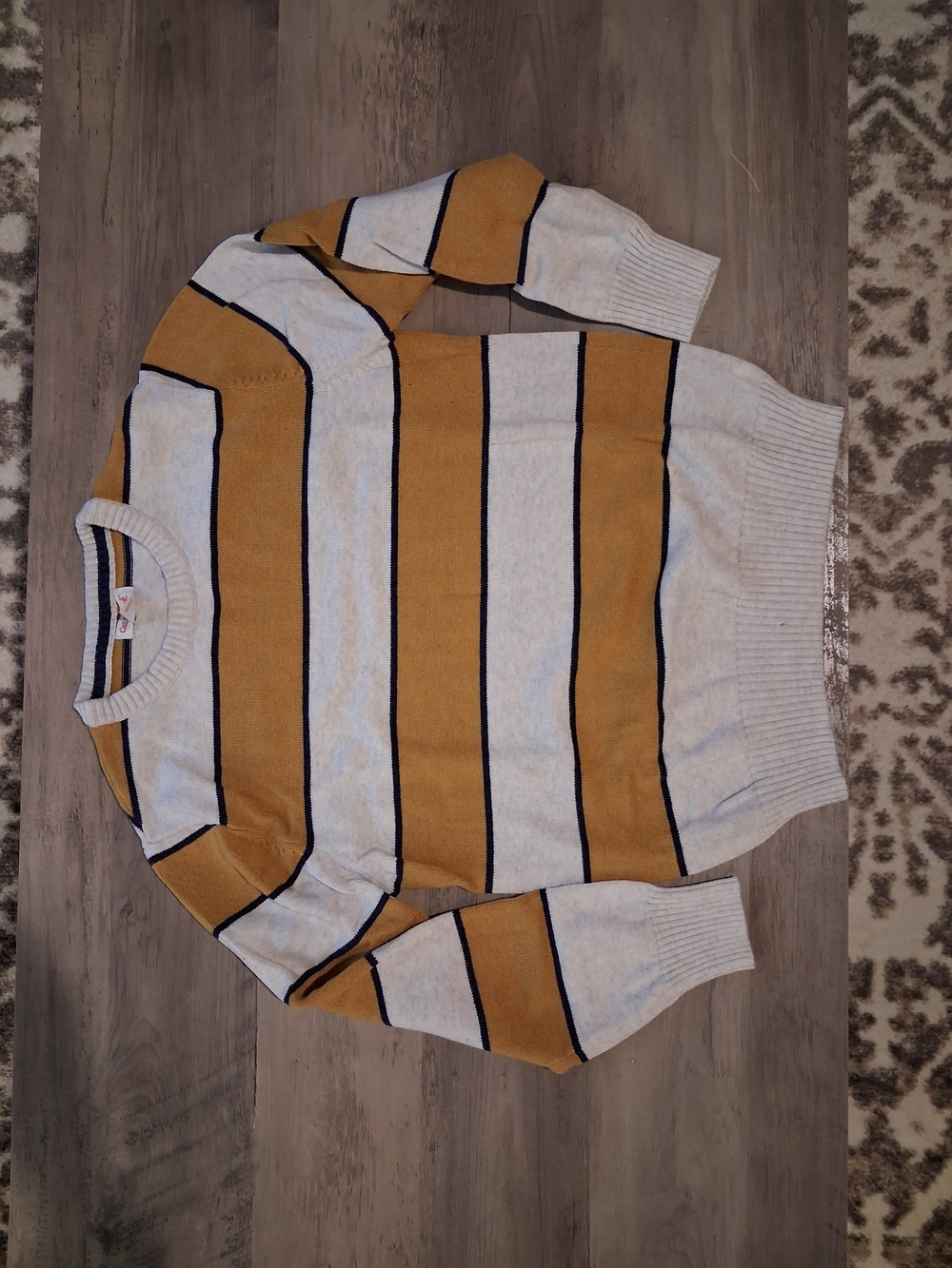 Cat & Jack Boy's Crewneck Sweater in Mustard, Cream and Navy Stripe